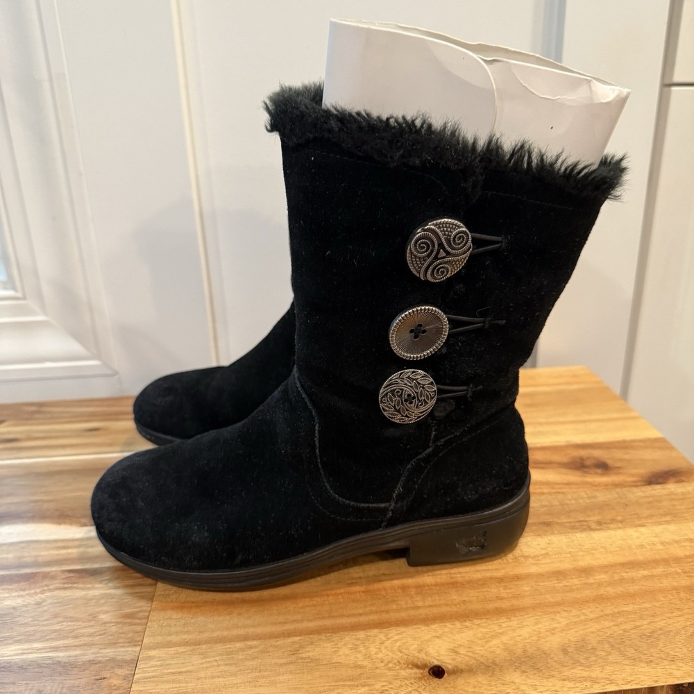 Alegria Nanook Black Suede Fur Lined Button Boots Women EU 37 US 7 -7.5 Comfort